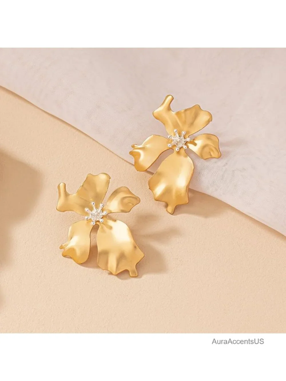 Large Petal Flower Earrings Gold Statement Earrings for Women Stylish Chunky